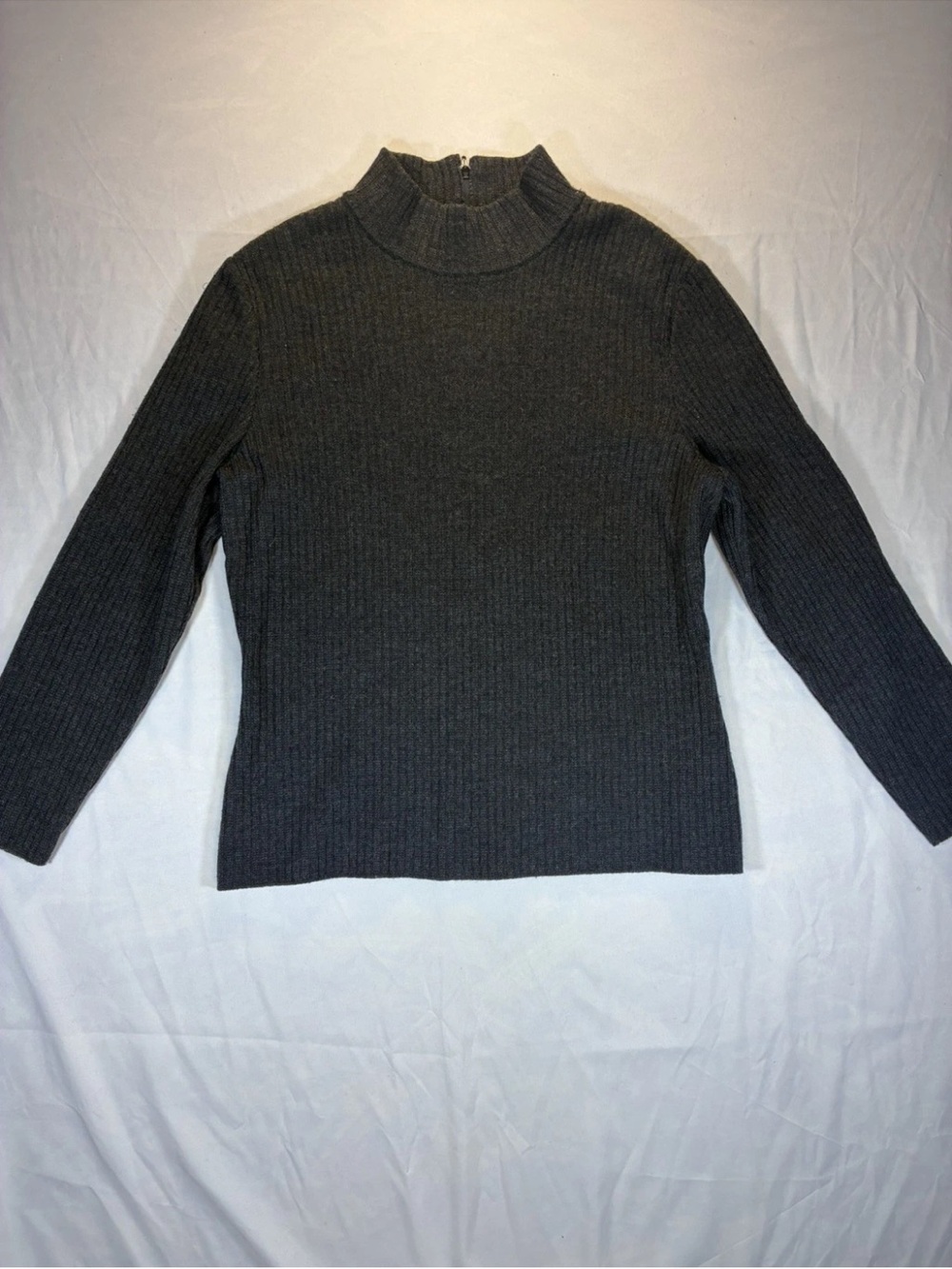 St John Collection By Marie Mock Neck Ribbed Knit Sweater Charcoal PS